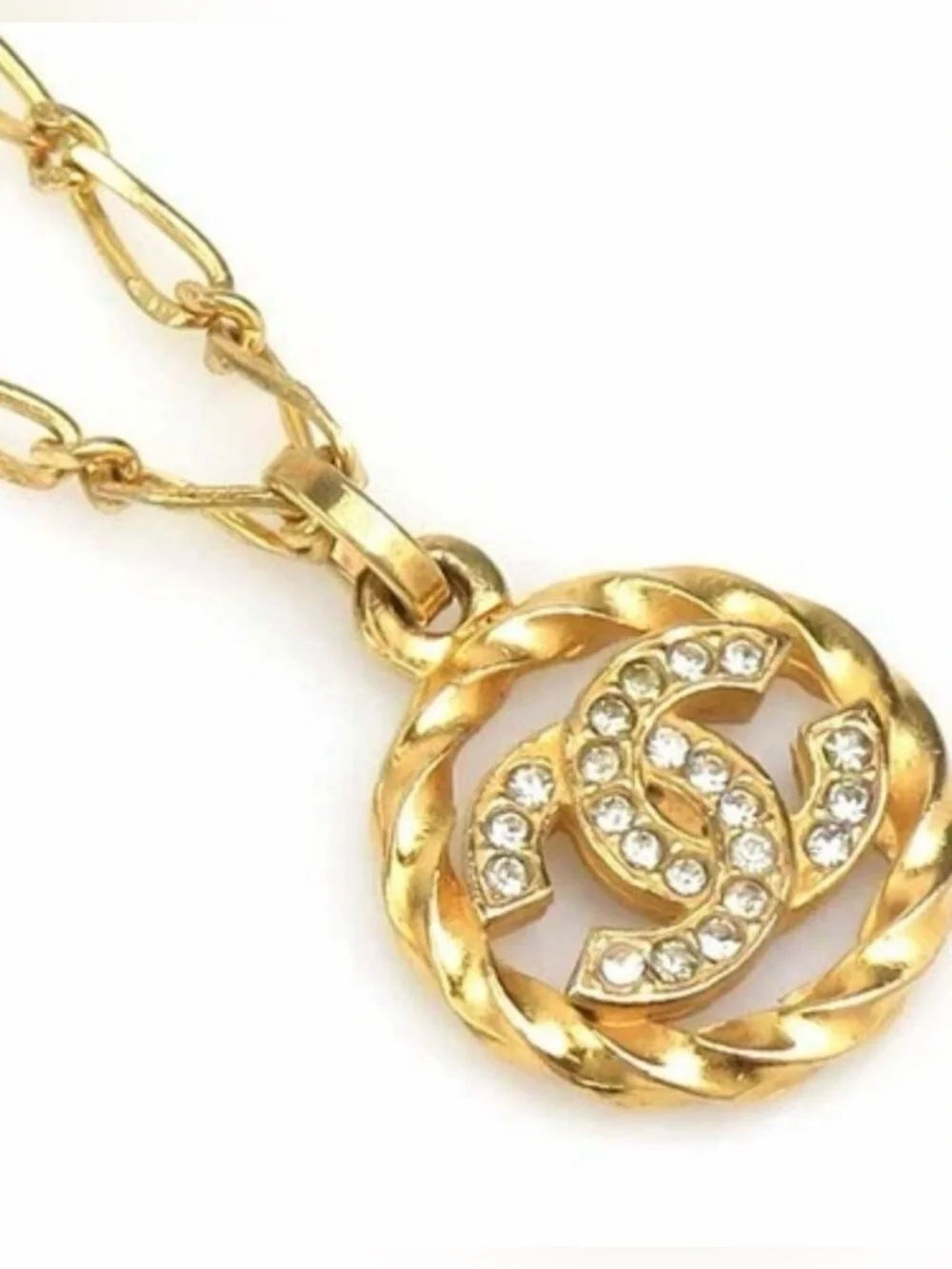 Auth CHANEL CC Logo Necklace Gold/Silver Metal/Rhinestone